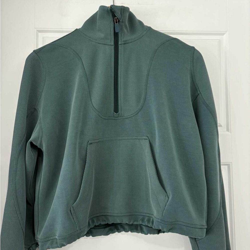 lululemon athletica  Brushed Softstreme Ribbed Half Zip Teal Sweatshirt - Picture 2 of 5